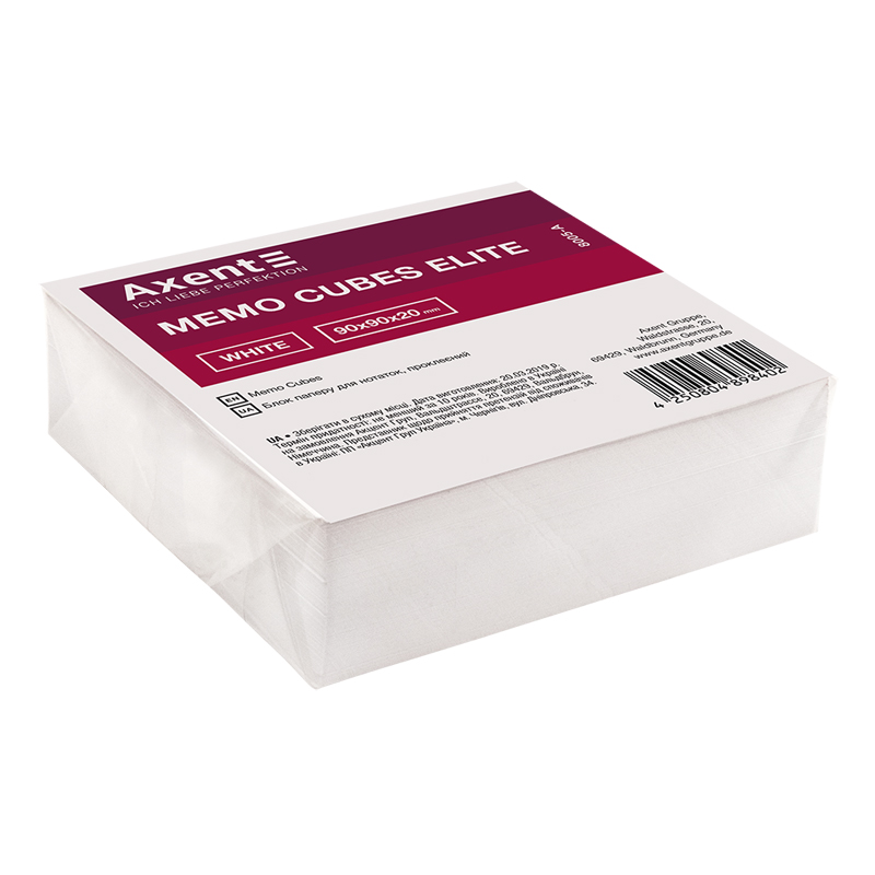 Папір для нотаток Axent Elite “White” 8005-A 90х90х20 мм, проклеєний